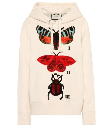 gucci cotton hoodie with appliqués in ivoire